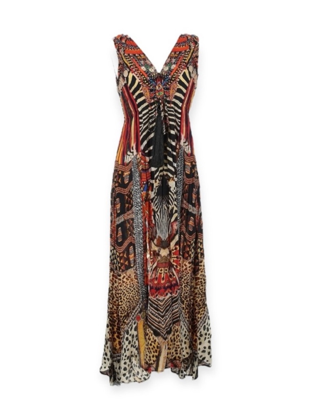 new Shahida Parides 𒀭 RHOBH Silk Crystal Tribal Print Maxi Dress 𒀭 Orange 00-12 - Picture 5 of 16